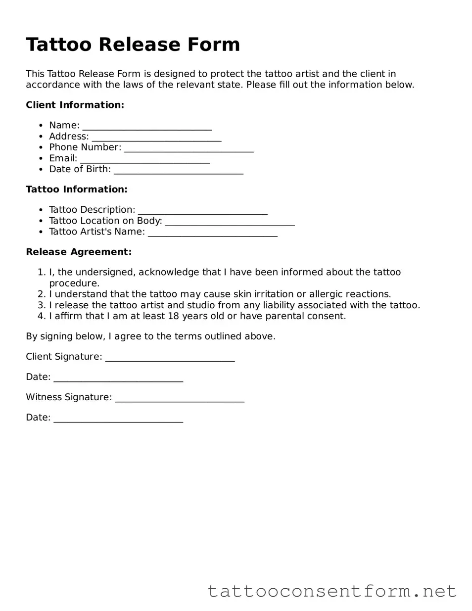 Attorney-Approved Tattoo Release Template